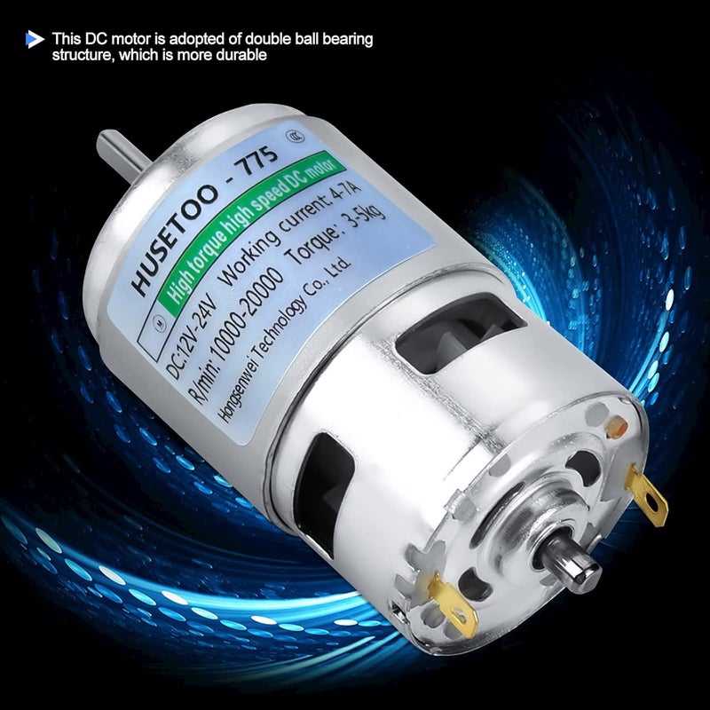 HUSETOO ‌12V 775 DC Motor - High Torque (Max 20000 RPM) Dual Ball Bearing, Built-in Cooling Fan for Power Wheels Upgrade (D Shaft, Includes Bracket) - Image 4